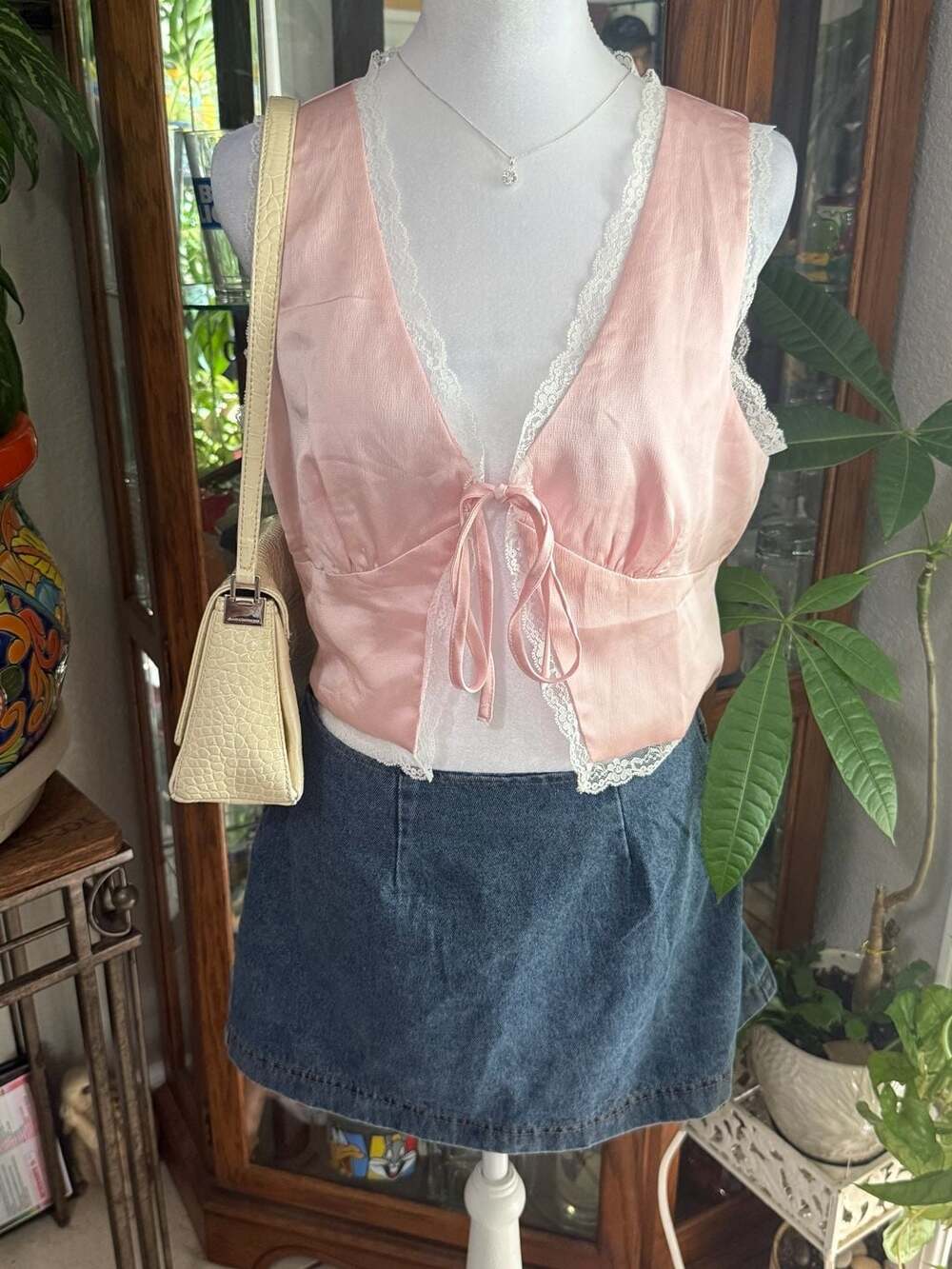 Princess Polly Pink Tie-Front Lace Trim Sleeveless Crop Top
